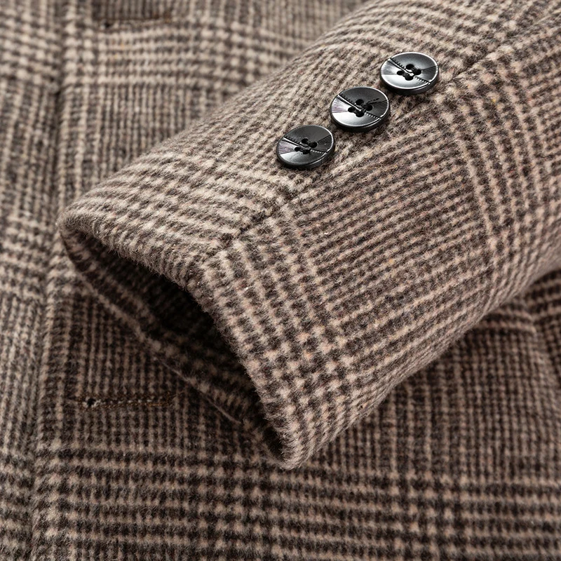 Herren Eleganter Karierter City-Übermantel aus Wollmix mit gesteppter Innenfütterung Nord Taschen