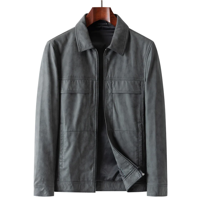 Herren Elegante Veloursleder-Übergangsjacke mit Reißverschluss und Hemdkragen Nord Taschen