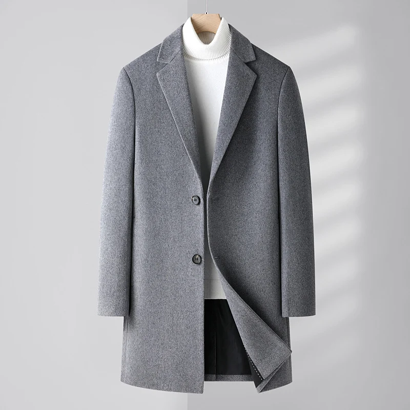 Herren Einreihiger Wollmix-Übermantel mit schmalem Revers und schlanker Passform Nord Taschen