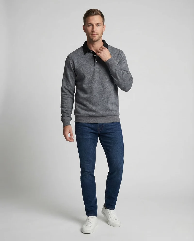 Herren Poloshirt Langarm Kontrastkragen