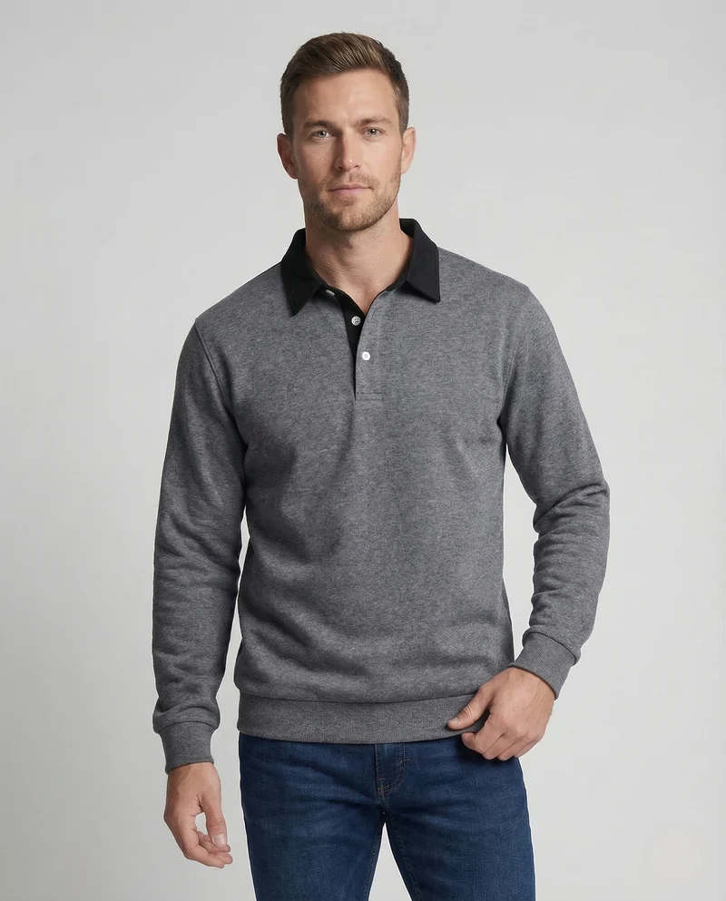 Herren Poloshirt Langarm Kontrastkragen