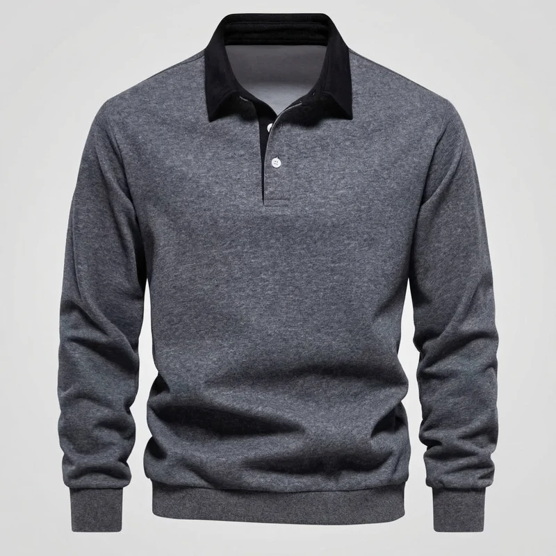 Herren Poloshirt Langarm Kontrastkragen
