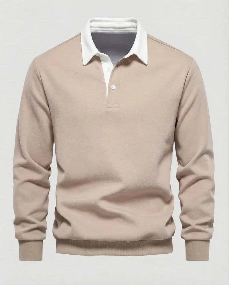 Herren Poloshirt Langarm Kontrastkragen