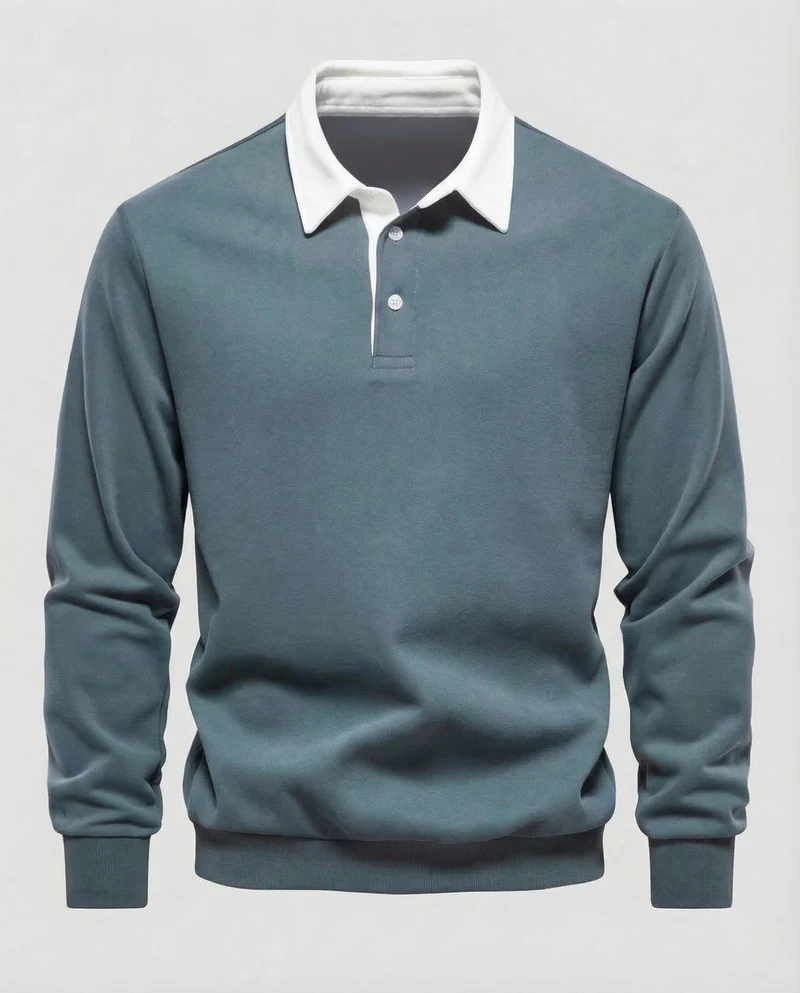 Herren Poloshirt Langarm Kontrastkragen