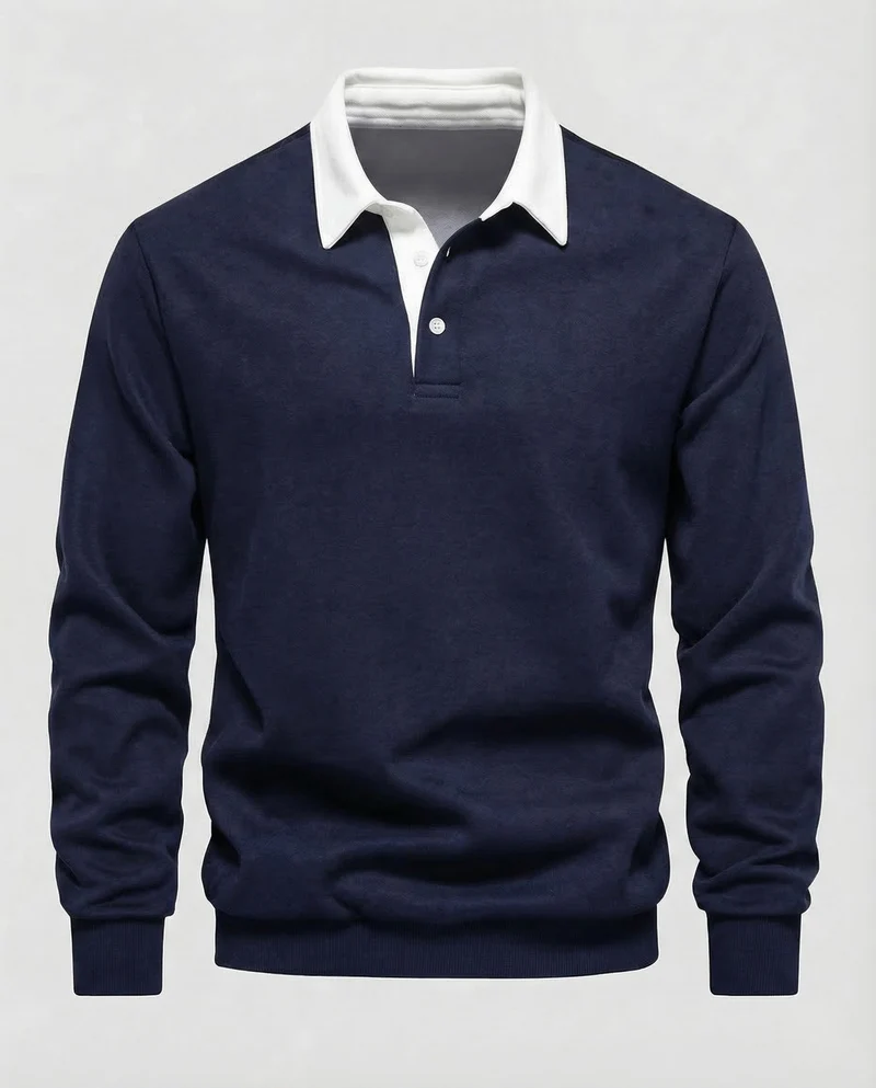 Herren Poloshirt Langarm Kontrastkragen