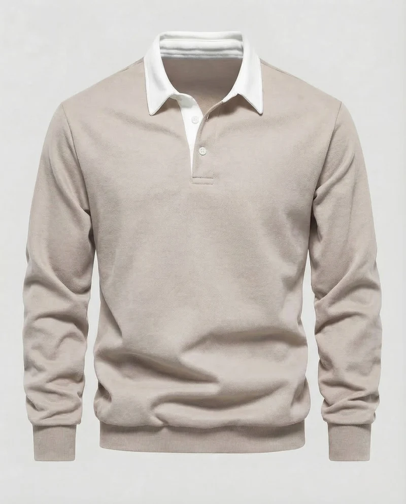Herren Poloshirt Langarm Kontrastkragen