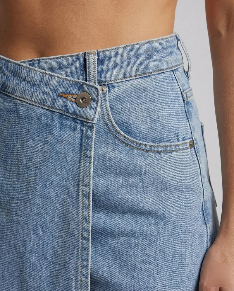 Damen Jeans Minirock Wickeloptik High Waist