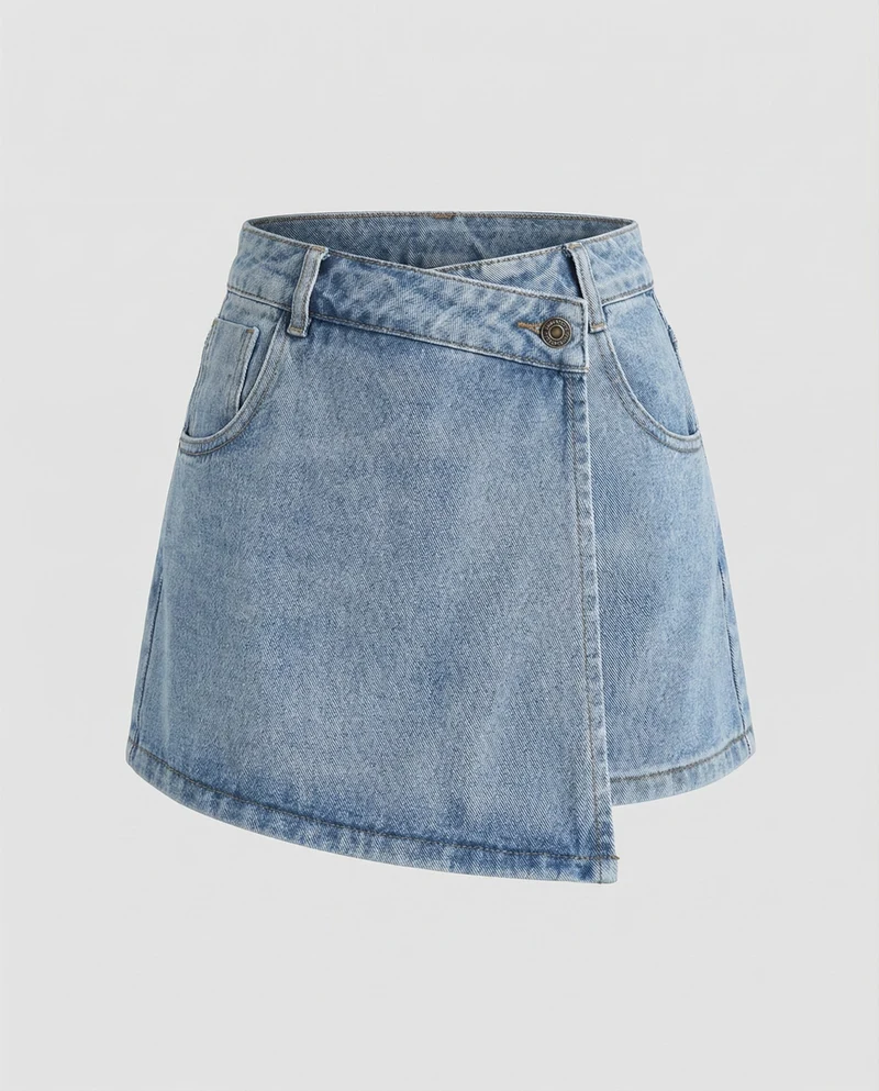 Damen Jeans Minirock Wickeloptik High Waist