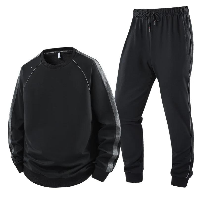 Herren Sportliches Trainingsanzug-Set aus French-Terry mit seitlichen Kontraststreifen, Rundhalsausschnitt & tapered Jogginghose Nord Taschen