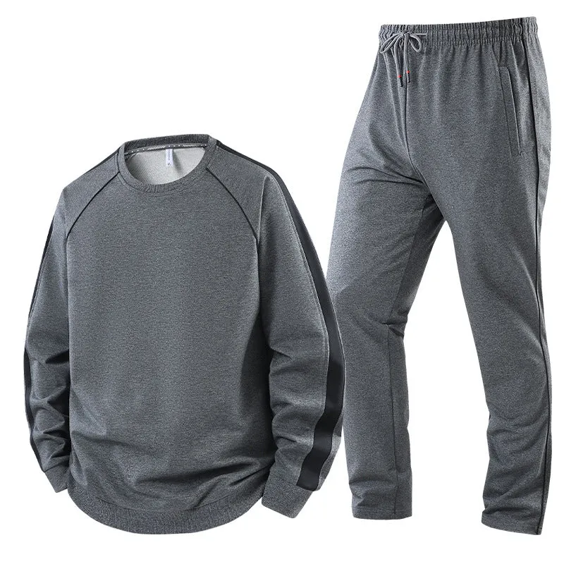 Herren Sportliches Trainingsanzug-Set aus French-Terry mit seitlichen Kontraststreifen, Rundhalsausschnitt & tapered Jogginghose Nord Taschen