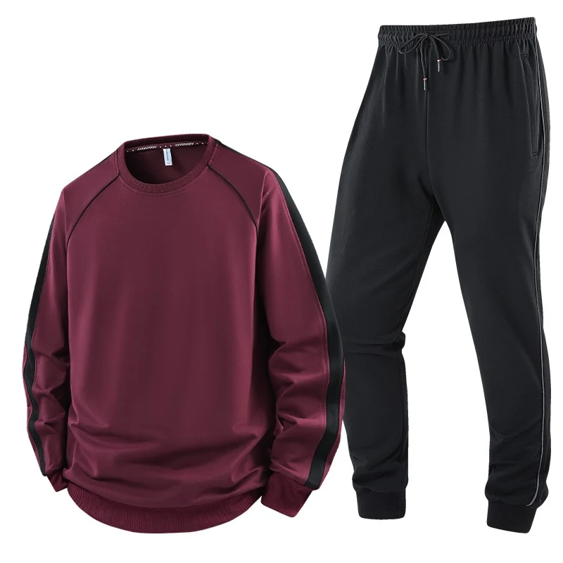 Herren Sportliches Trainingsanzug-Set aus French-Terry mit seitlichen Kontraststreifen, Rundhalsausschnitt & tapered Jogginghose Nord Taschen