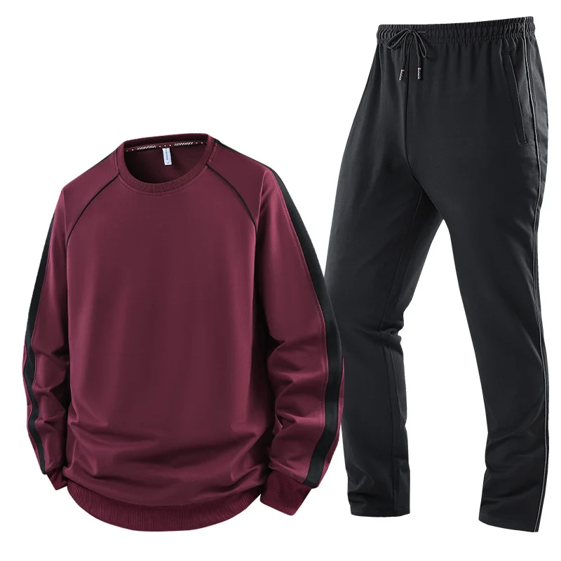 Herren Sportliches Trainingsanzug-Set aus French-Terry mit seitlichen Kontraststreifen, Rundhalsausschnitt & tapered Jogginghose Nord Taschen