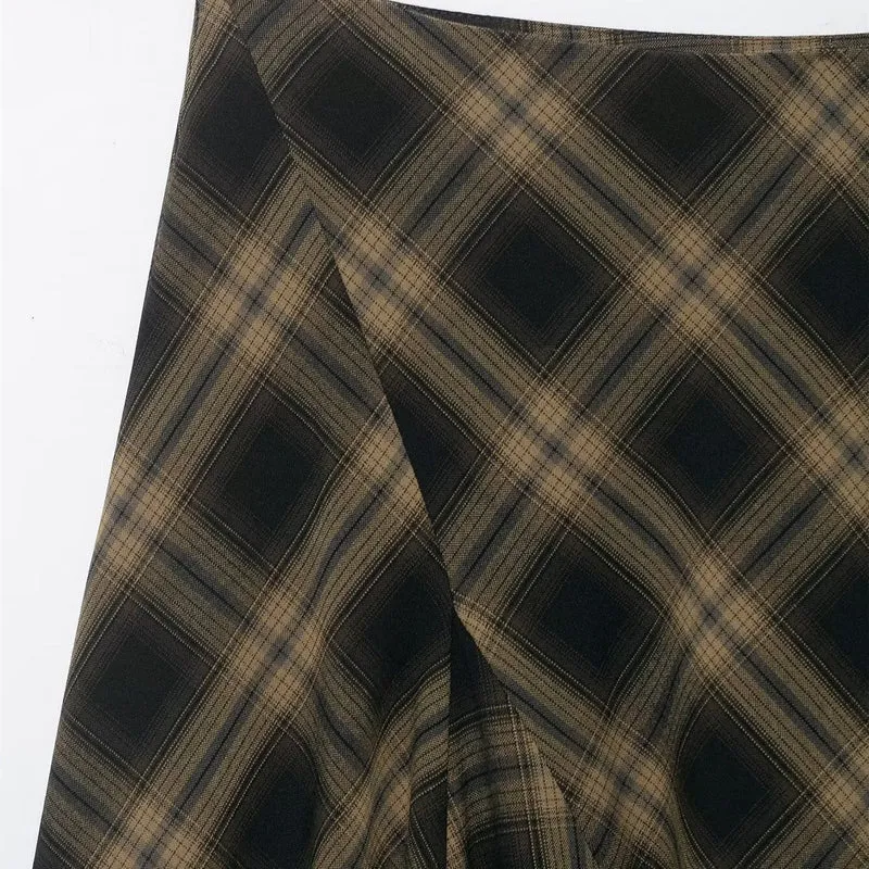 Damen Wickelrock mit eleganter Spitze und modernem Karomuster