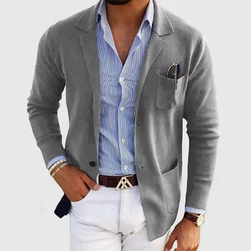 Herren lässiger Strickblazer mit praktischen Taschen und bequemer Passform