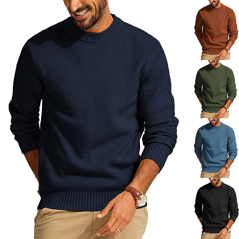 Herren Waffelstrick-Pullover mit Rundhalsausschnitt Nord Taschen