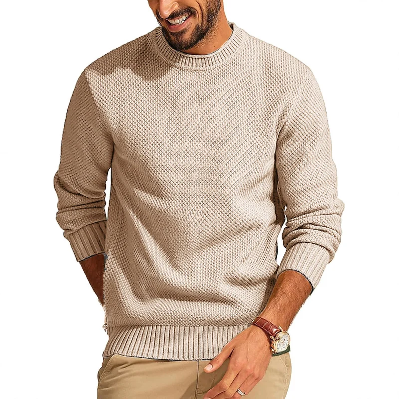 Herren Waffelstrick-Pullover mit Rundhalsausschnitt Nord Taschen