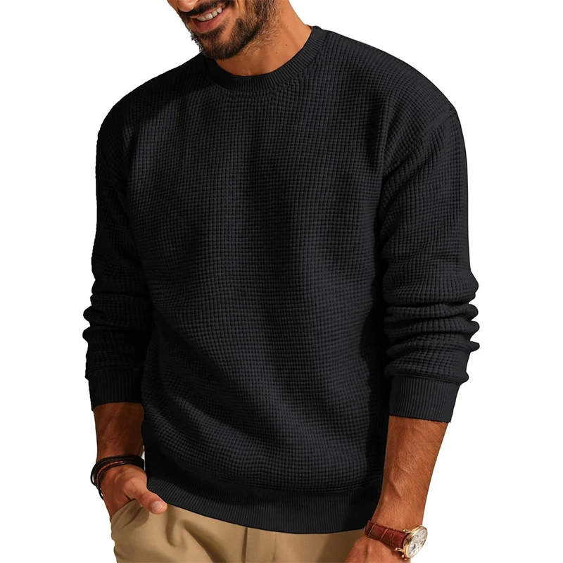 Herren Waffelstrick-Pullover mit Rundhalsausschnitt Nord Taschen