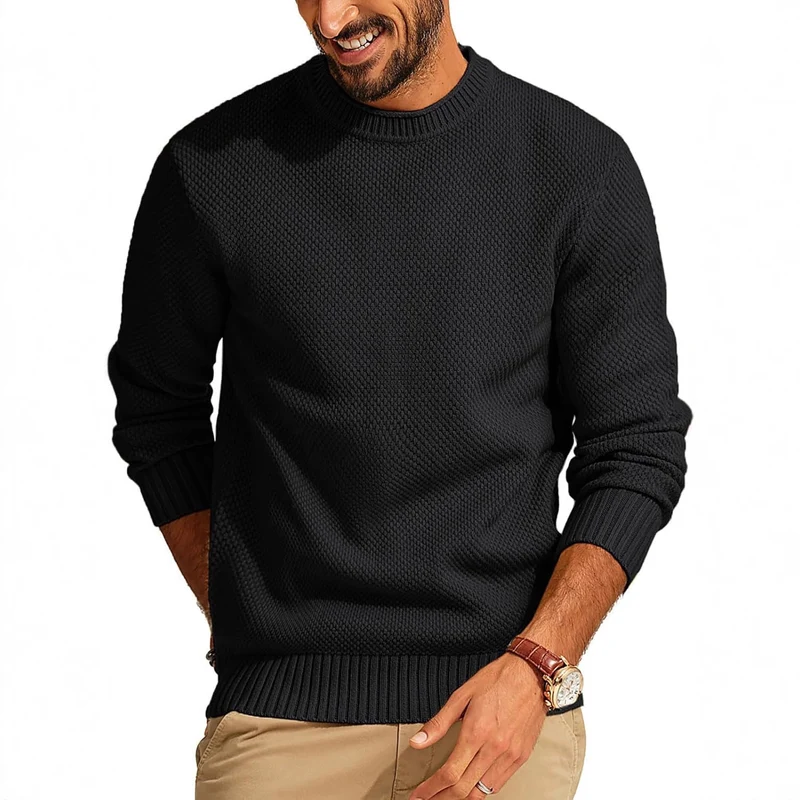 Herren Waffelstrick-Pullover mit Rundhalsausschnitt Nord Taschen