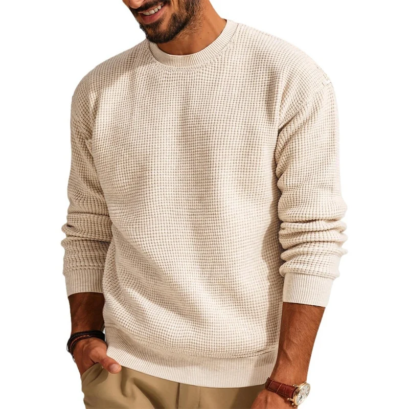 Herren Waffelstrick-Pullover mit Rundhalsausschnitt Nord Taschen