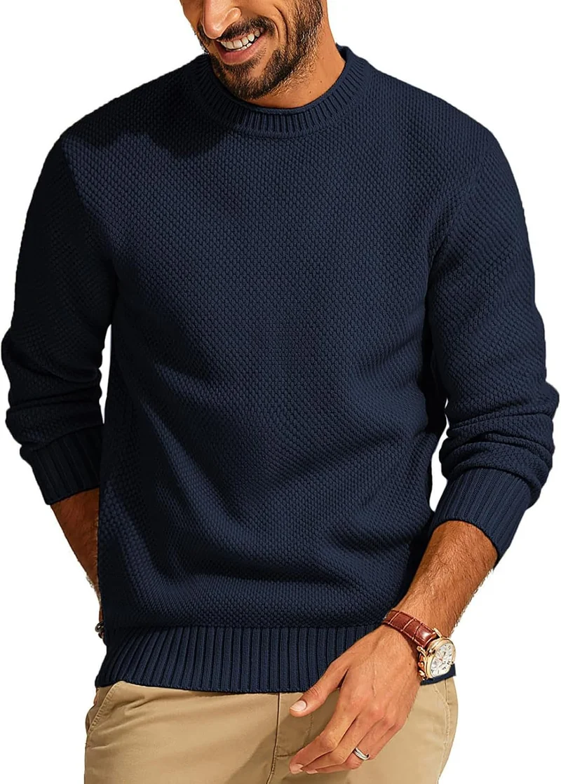 Herren Waffelstrick-Pullover mit Rundhalsausschnitt Nord Taschen