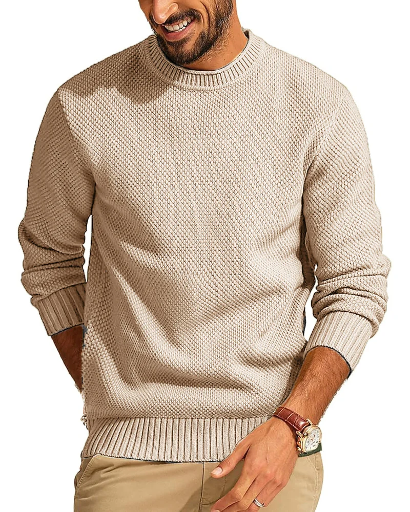 Herren Waffelstrick-Pullover mit Rundhalsausschnitt Nord Taschen