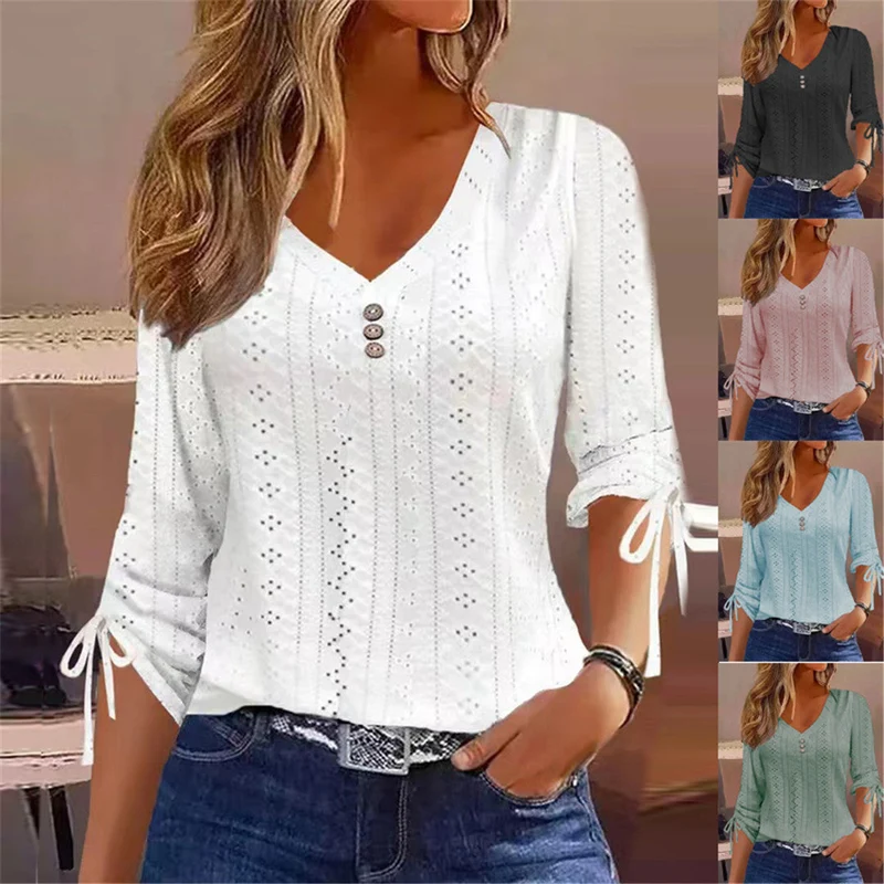Damen V-Ausschnitt Bluse mit Raffdetails - Arvani