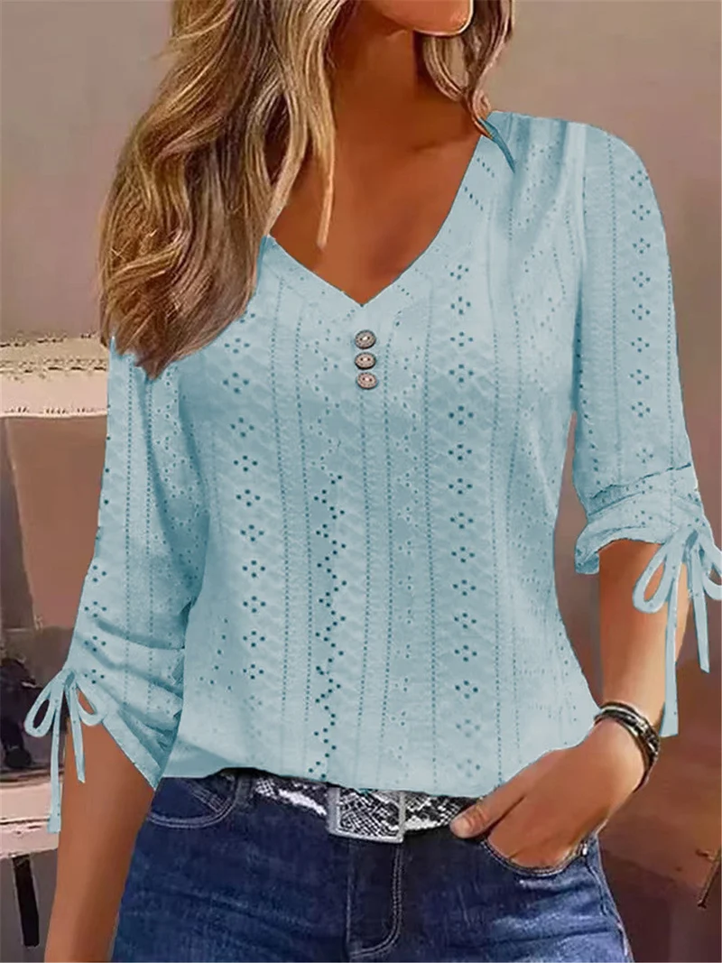 Damen V-Ausschnitt Bluse mit Raffdetails - Arvani