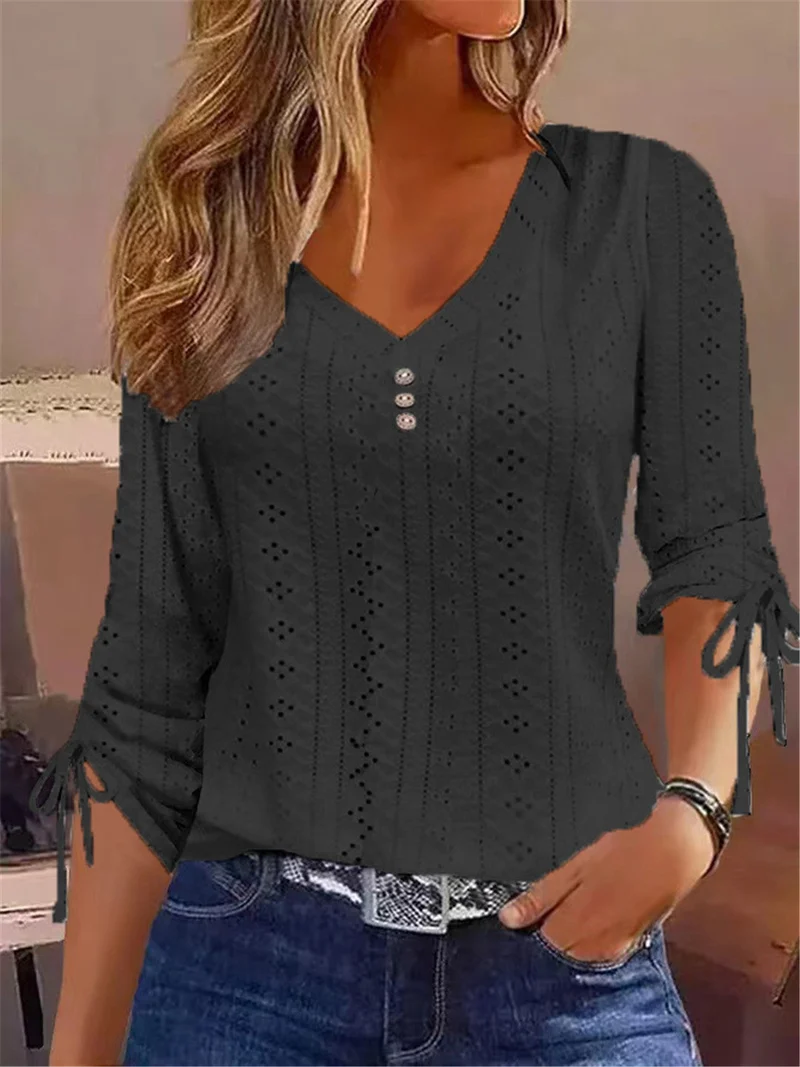 Damen V-Ausschnitt Bluse mit Raffdetails - Arvani