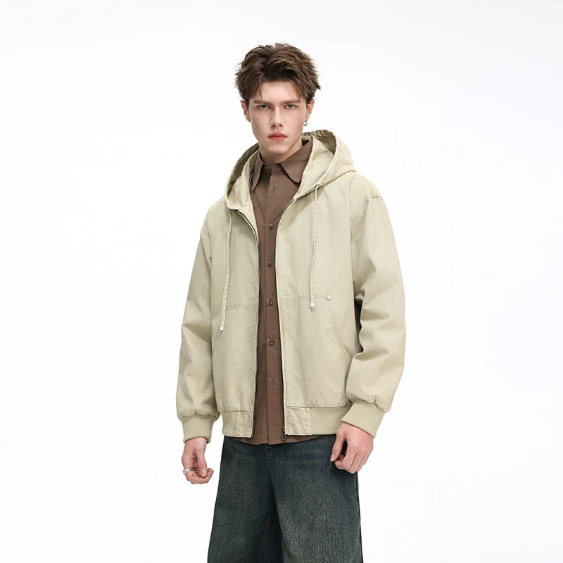 Herren Oversize Kapuzenjacke aus gewaschenem Canvas mit Reißverschluss und Utility-Taschen Nord Taschen