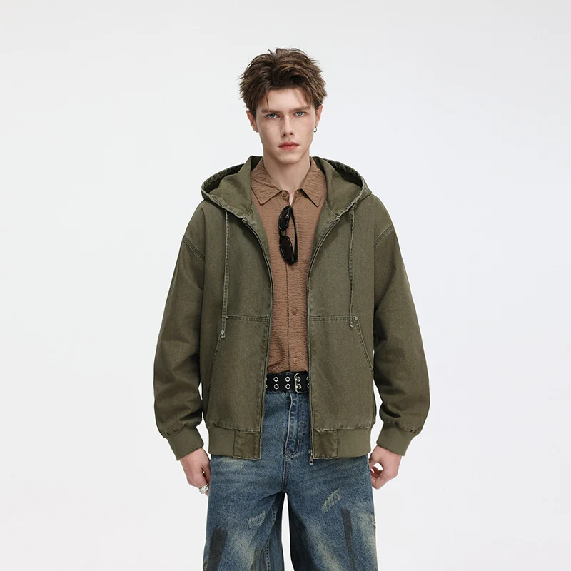 Herren Oversize Kapuzenjacke aus gewaschenem Canvas mit Reißverschluss und Utility-Taschen Nord Taschen