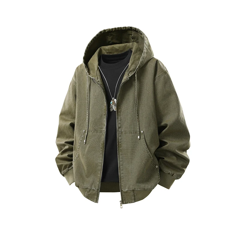 Herren Oversize Kapuzenjacke aus gewaschenem Canvas mit Reißverschluss und Utility-Taschen Nord Taschen