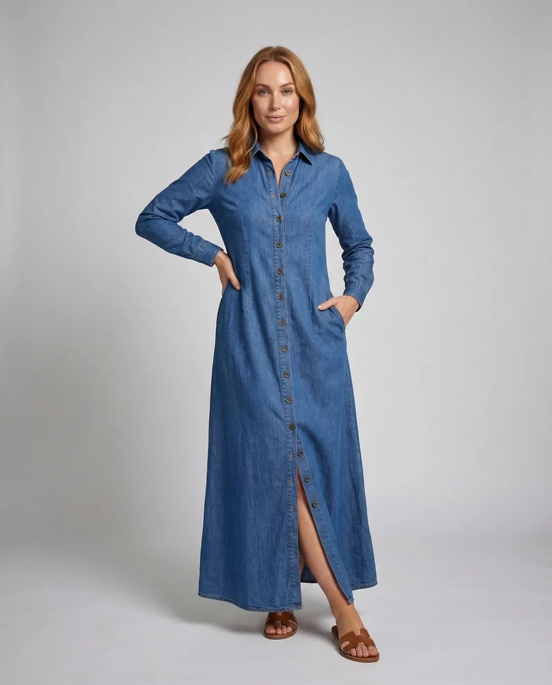 Damen Langarm Hemdblusenkleid - Vittorelli