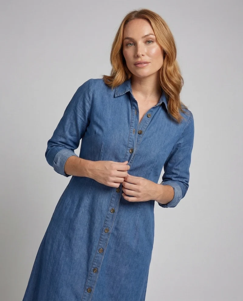Damen Langarm Hemdblusenkleid - Vittorelli