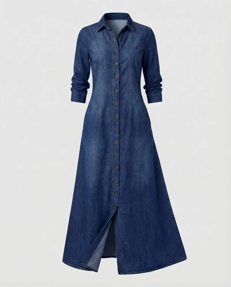 Damen Langarm Hemdblusenkleid - Vittorelli
