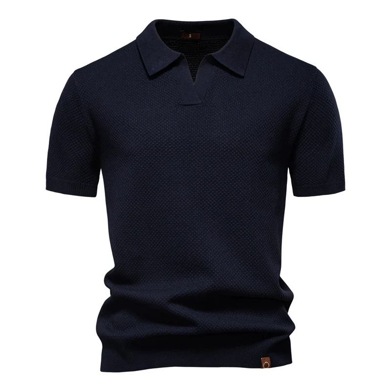 Herren nan strukturiertes Feinstrickpoloshirt mit offenem Reverskragen