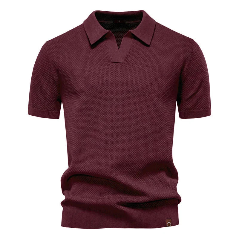 Herren nan strukturiertes Feinstrickpoloshirt mit offenem Reverskragen