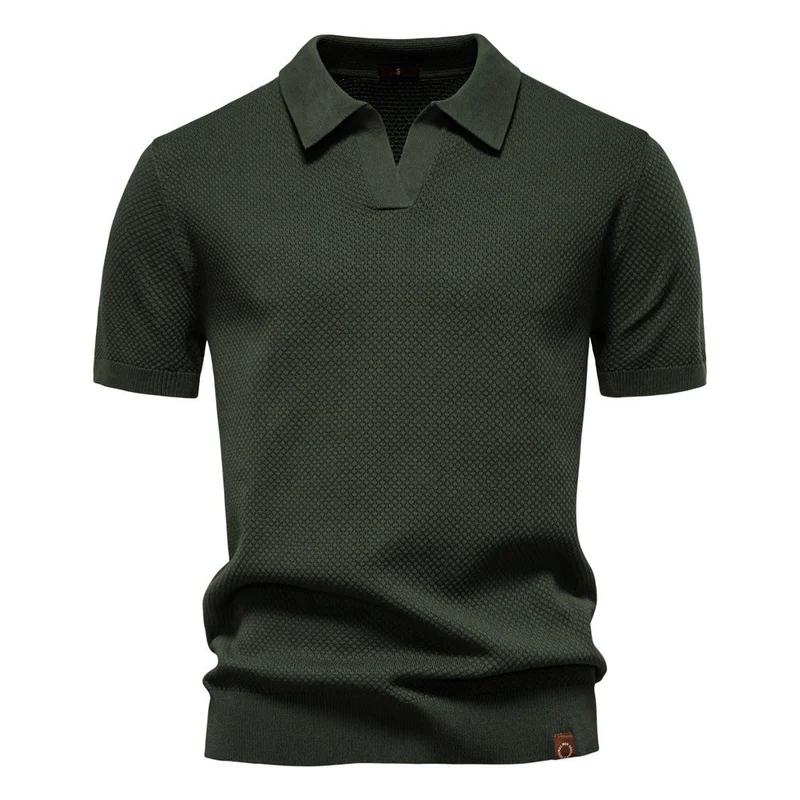 Herren nan strukturiertes Feinstrickpoloshirt mit offenem Reverskragen