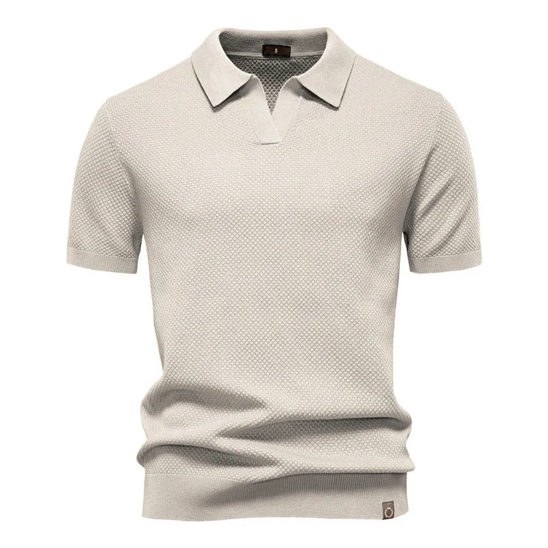 Herren nan strukturiertes Feinstrickpoloshirt mit offenem Reverskragen
