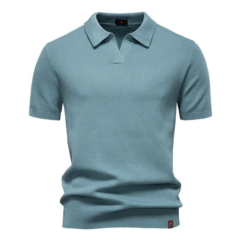 Herren nan strukturiertes Feinstrickpoloshirt mit offenem Reverskragen