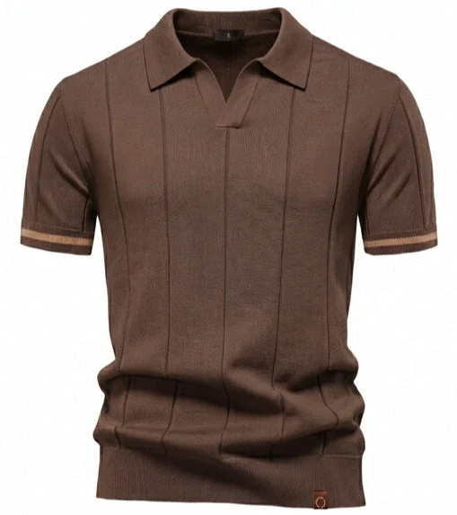 Herren nan strukturiertes Feinstrickpoloshirt mit offenem Reverskragen