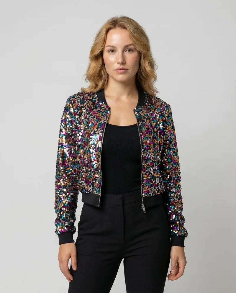 Pailletten Bomberjacke Damen