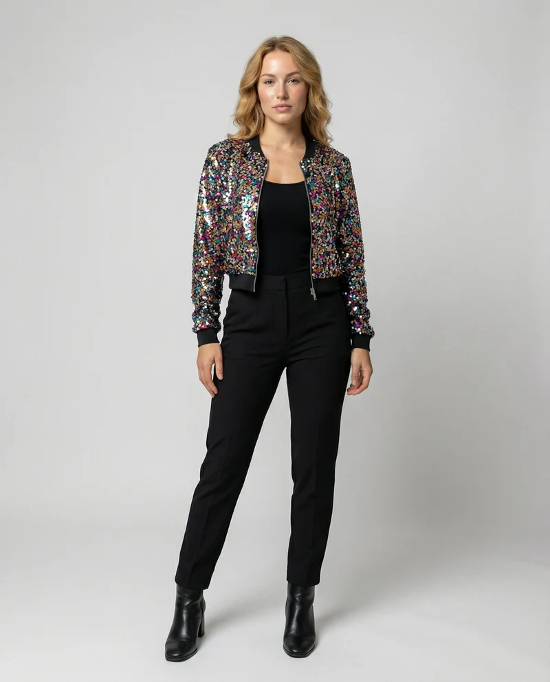 Pailletten Bomberjacke Damen