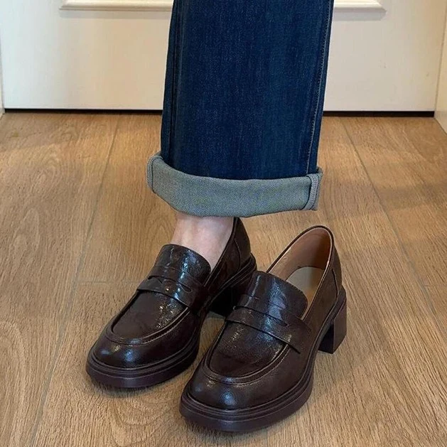 Damen Modische Penny-Loafer mit markanter Plateauprofilsohle und mittelhohem Blockabsatz Nord Taschen