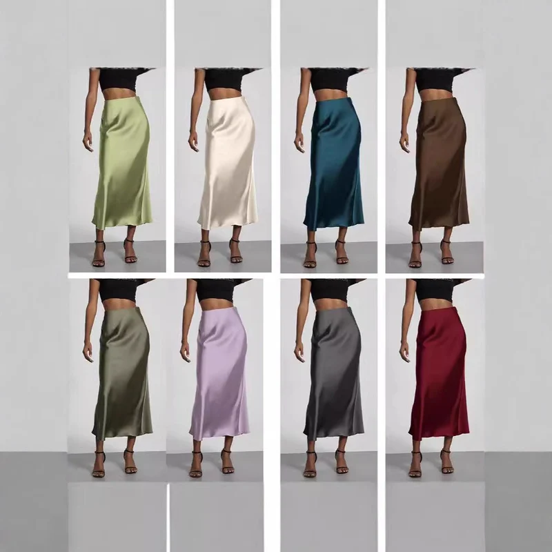 Damen Stilvolle Satin-Stretchrock mit hohem Bund und fließendem Schnitt - Vittorelli