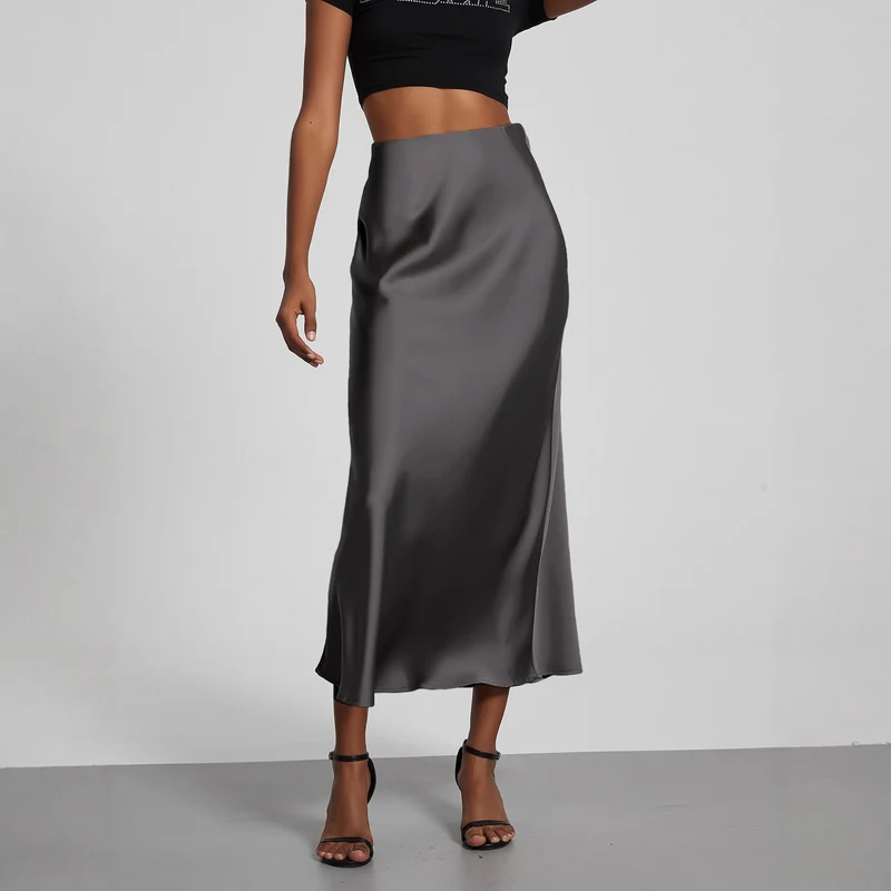 Damen Stilvolle Satin-Stretchrock mit hohem Bund und fließendem Schnitt - Vittorelli