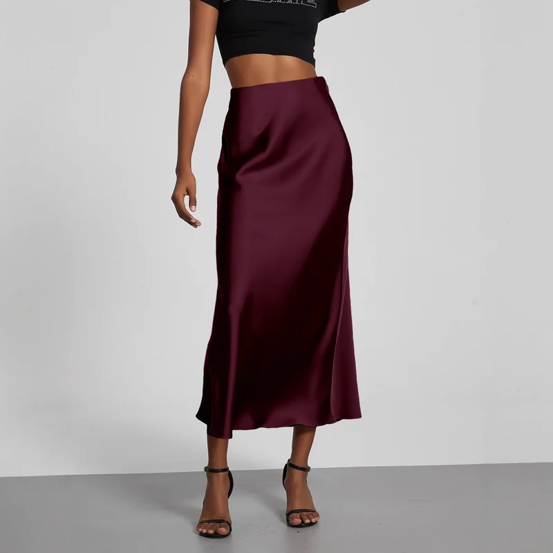 Damen Stilvolle Satin-Stretchrock mit hohem Bund und fließendem Schnitt - Vittorelli
