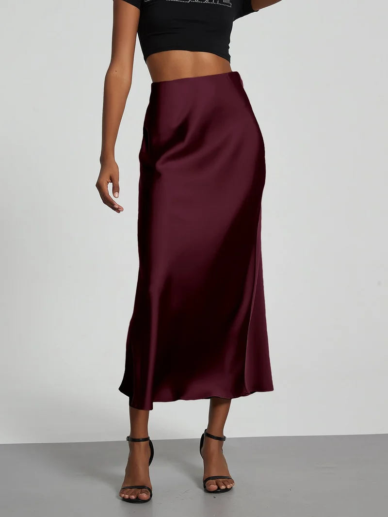 Damen Stilvolle Satin-Stretchrock mit hohem Bund und fließendem Schnitt - Vittorelli