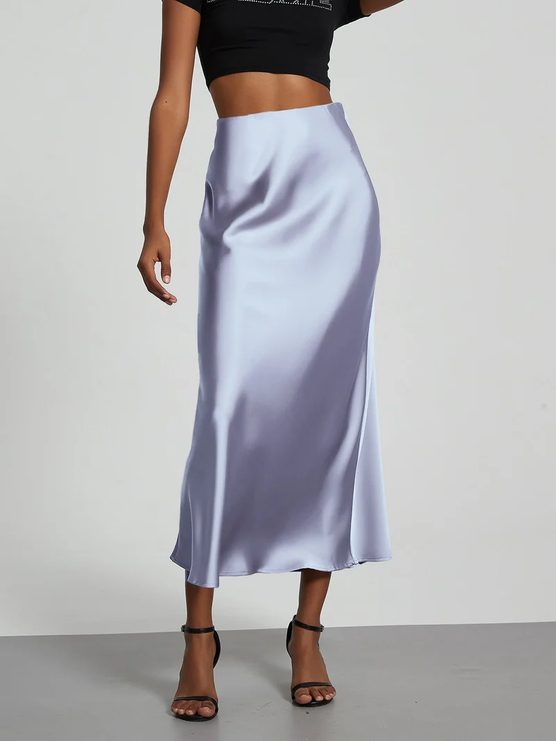 Damen Stilvolle Satin-Stretchrock mit hohem Bund und fließendem Schnitt - Vittorelli