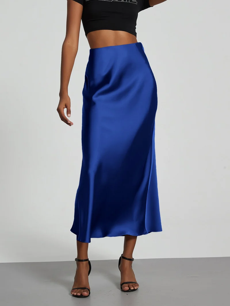 Damen Stilvolle Satin-Stretchrock mit hohem Bund und fließendem Schnitt - Vittorelli
