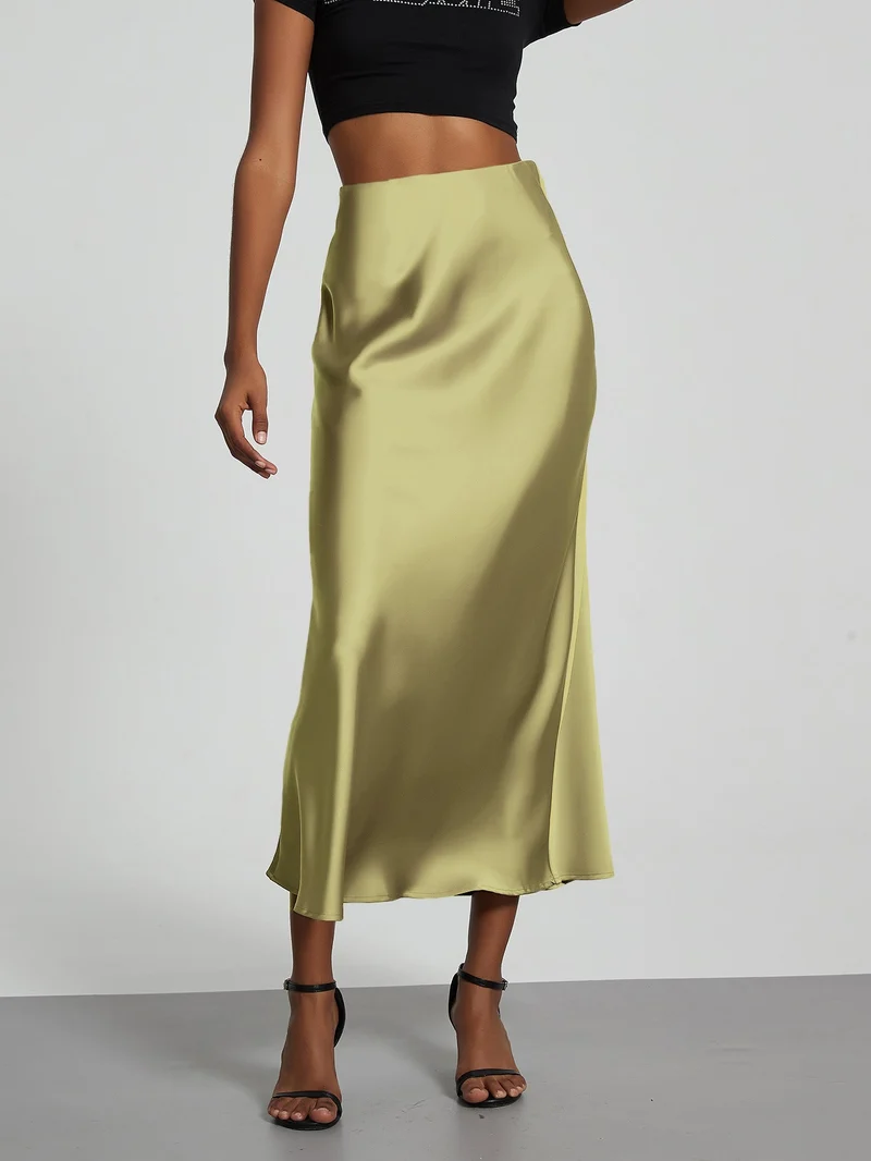 Damen Stilvolle Satin-Stretchrock mit hohem Bund und fließendem Schnitt - Vittorelli